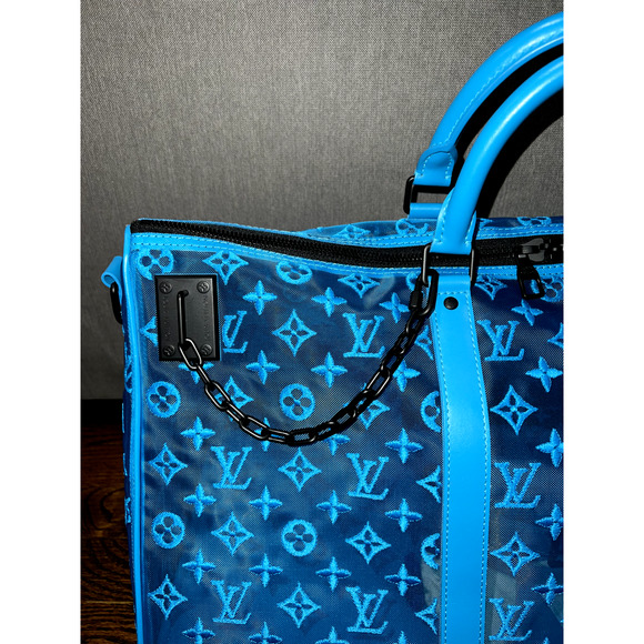 Louis Vuitton Keepall Bandouliere 50 Triangle Mesh Blue Black Weekend Travel Bag - Picture 3 of 11